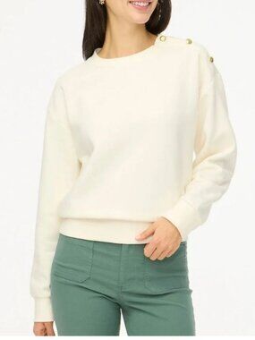J.Crew Factory Button-shoulder Pullover Fleece Sweatshirt Ivory Size M